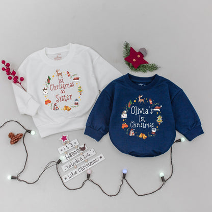 Matching Family Christmas Sweatshirt: First Xmas as Mom & Dad, 1st Christmas for Baby, Custom Family Xmas Gifts