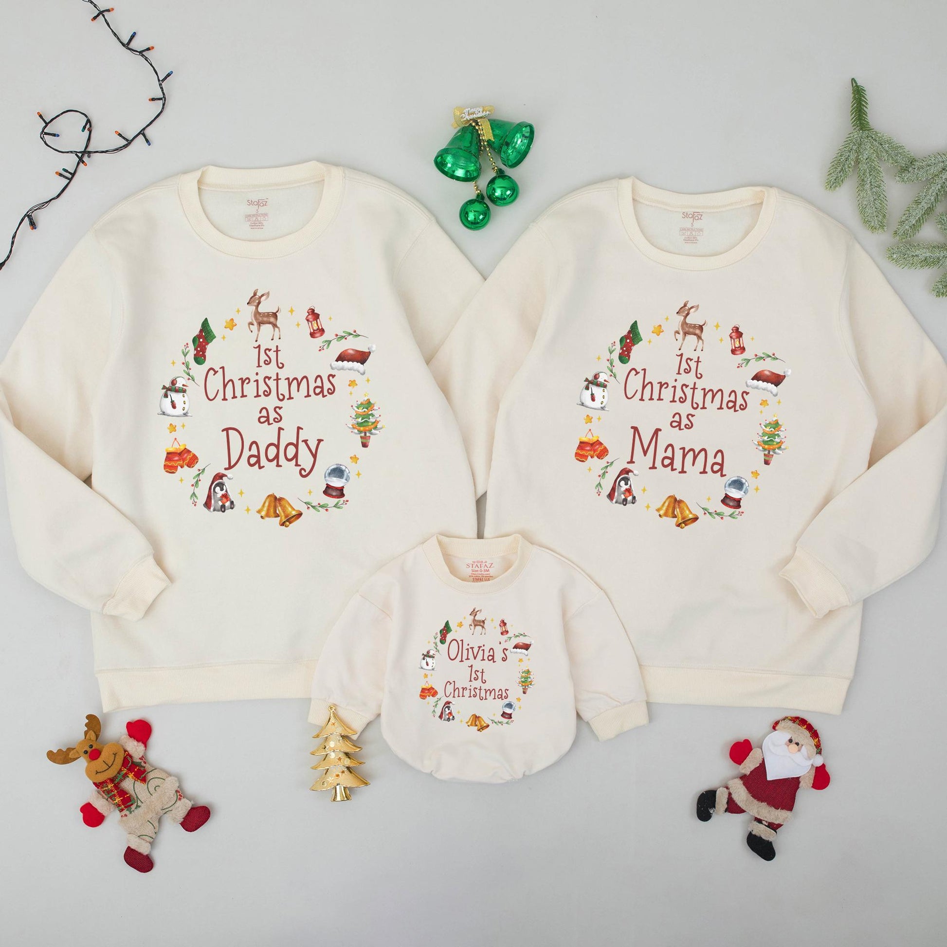Matching Family Christmas Sweatshirt: First Xmas as Mom & Dad, 1st Christmas for Baby, Custom Family Xmas Gifts