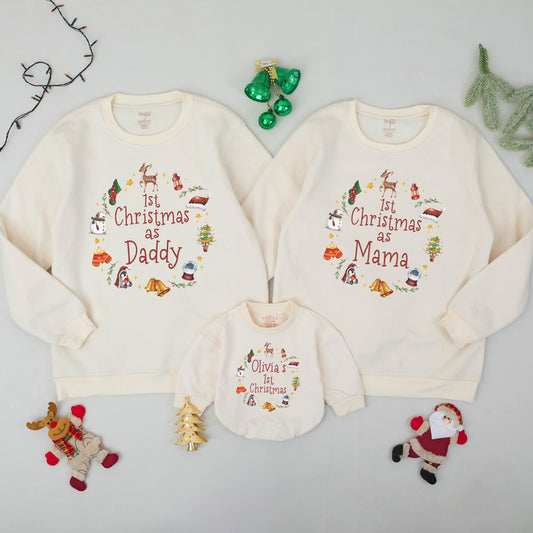 Matching Family Christmas Sweatshirt: First Xmas as Mom & Dad, 1st Christmas for Baby, Custom Family Xmas Gifts
