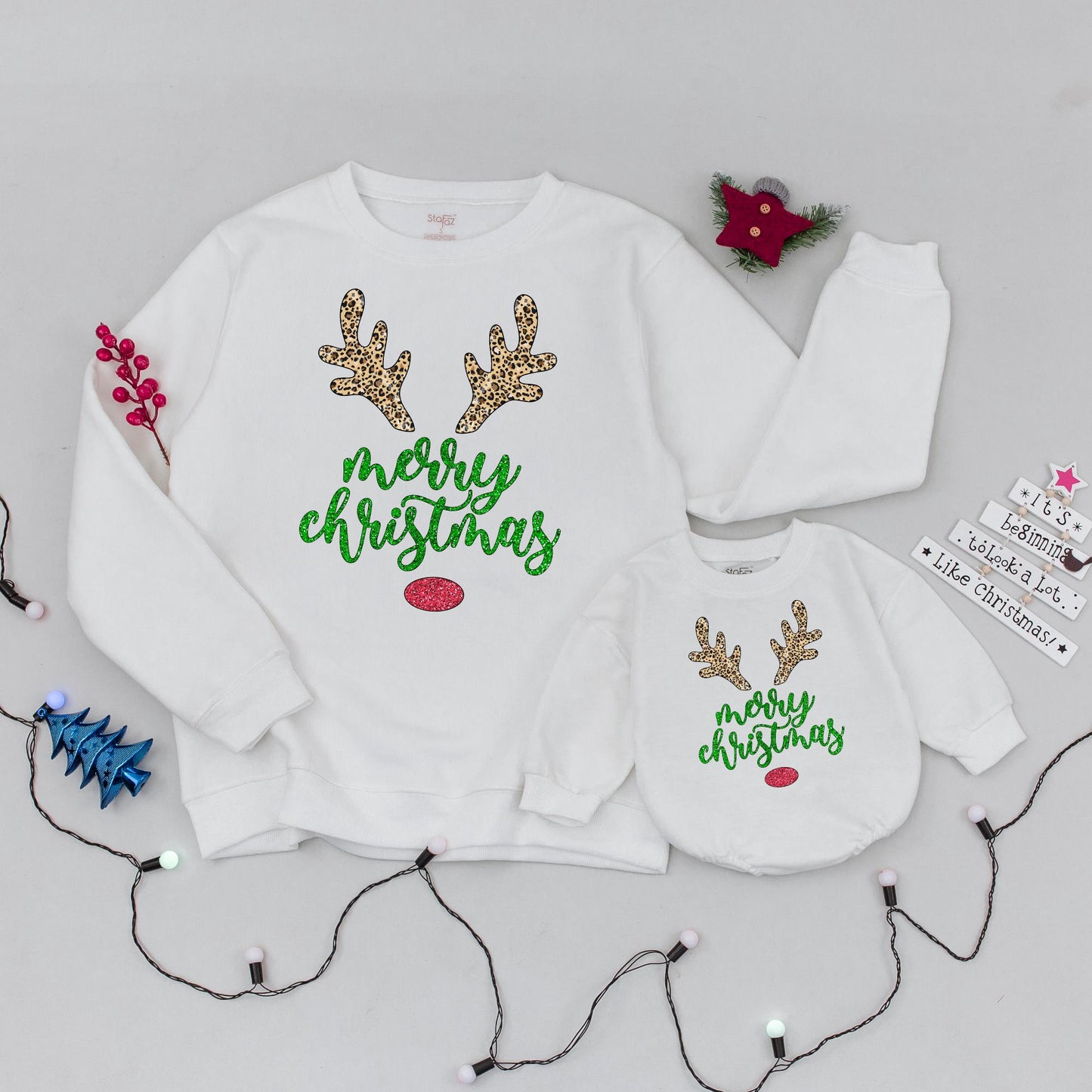 Matching Family Merry Christmas Reindeer Crewneck Sweatshirts Xmas Gift Winter Holiday Outfit for Everyone