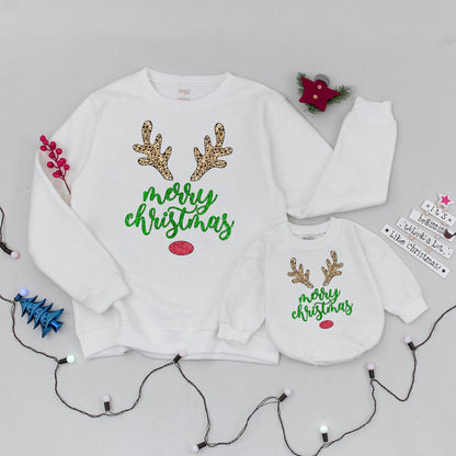 Matching Family Merry Christmas Reindeer Crewneck Sweatshirts Xmas Gift Winter Holiday Outfit for Everyone
