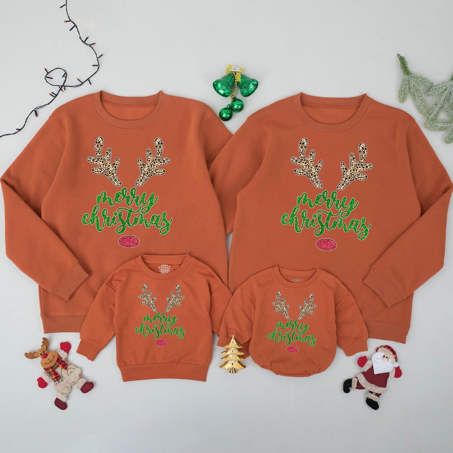 Matching Family Merry Christmas Reindeer Crewneck Sweatshirts Xmas Gift Winter Holiday Outfit for Everyone