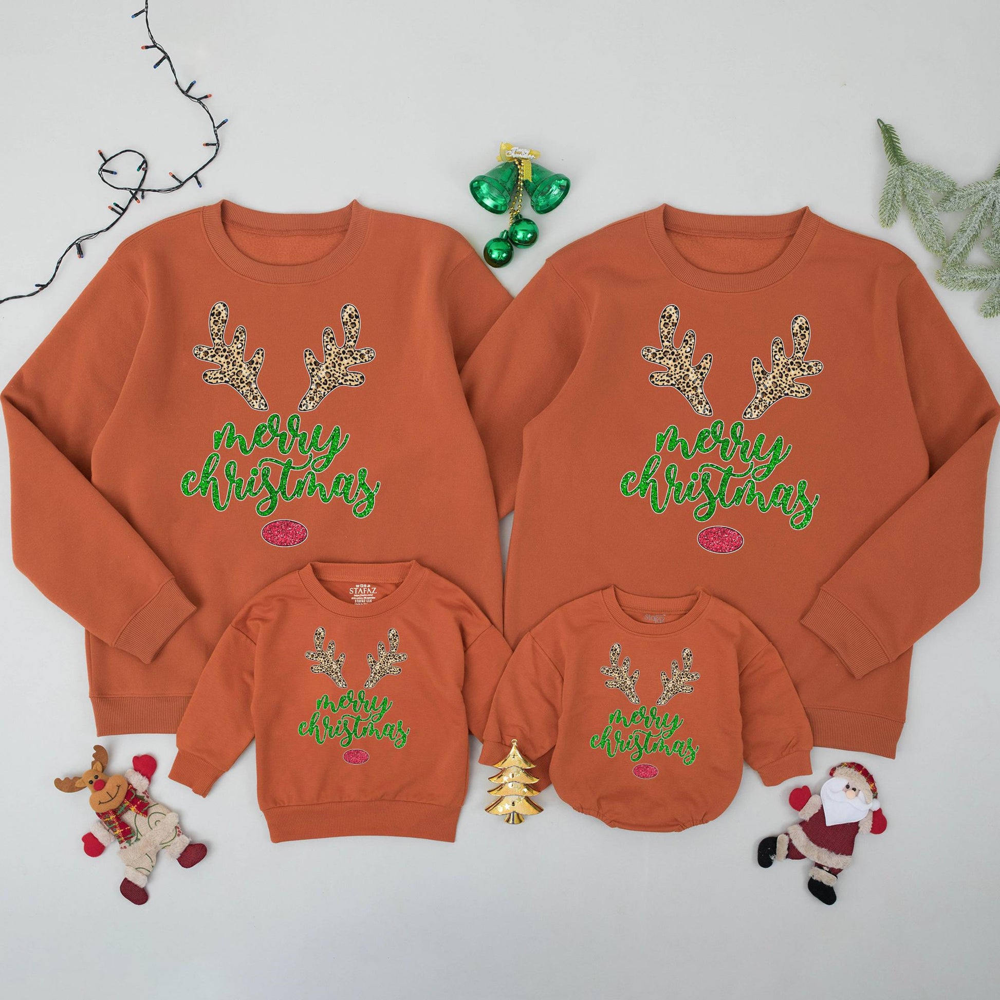 Matching Family Merry Christmas Reindeer Crewneck Sweatshirts Xmas Gift Winter Holiday Outfit for Everyone