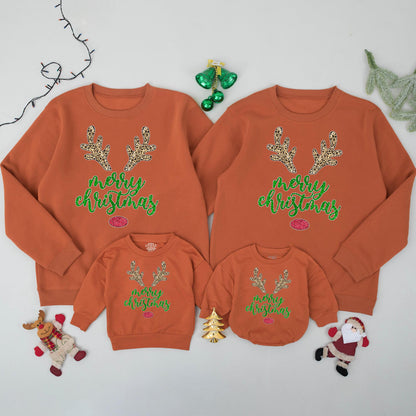 Matching Family Merry Christmas Reindeer Crewneck Sweatshirts Xmas Gift Winter Holiday Outfit for Everyone