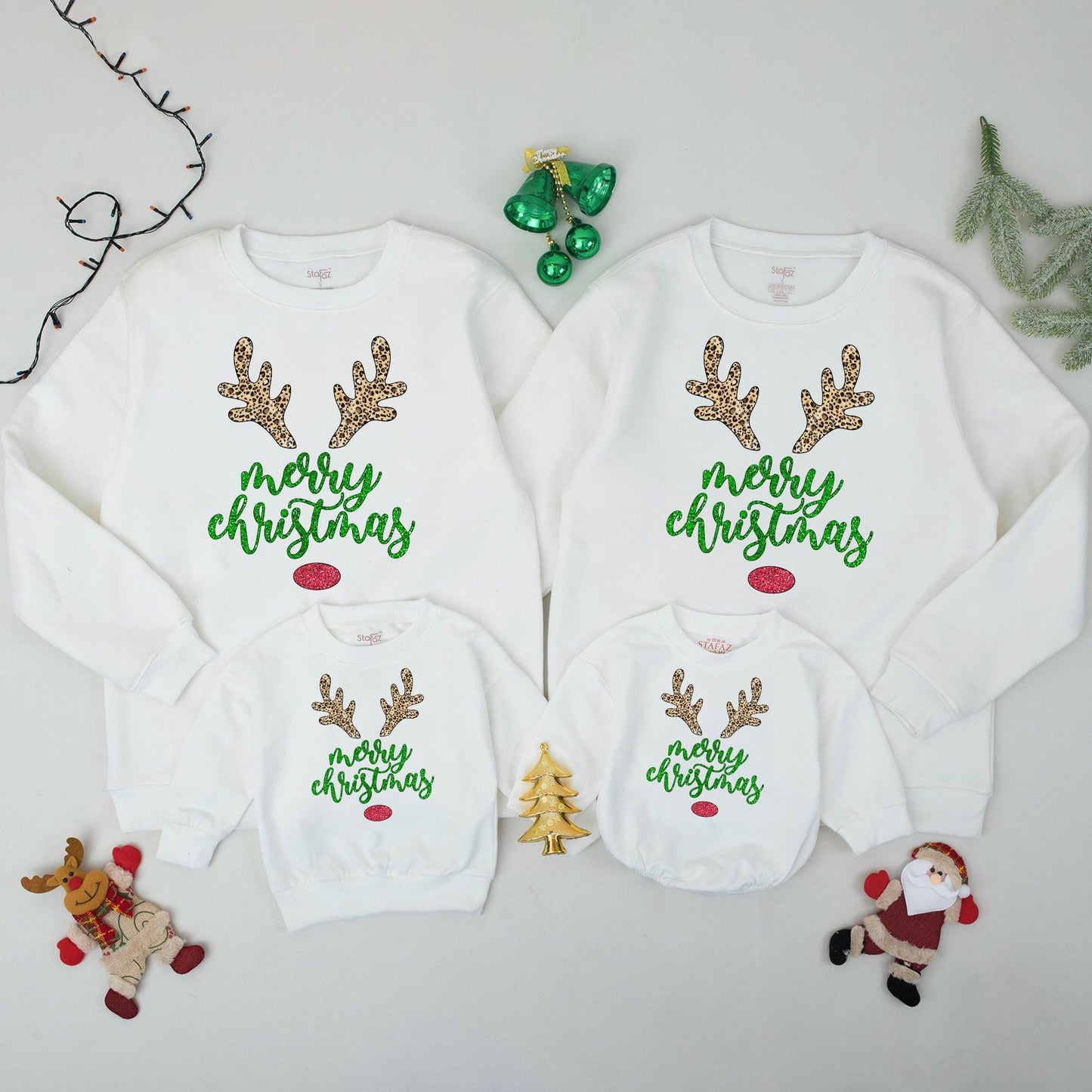 Matching Family Merry Christmas Reindeer Crewneck Sweatshirts Xmas Gift Winter Holiday Outfit for Everyone