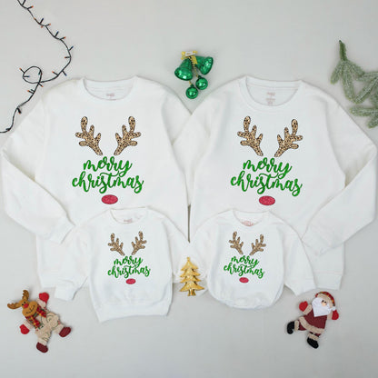 Matching Family Merry Christmas Reindeer Crewneck Sweatshirts Xmas Gift Winter Holiday Outfit for Everyone