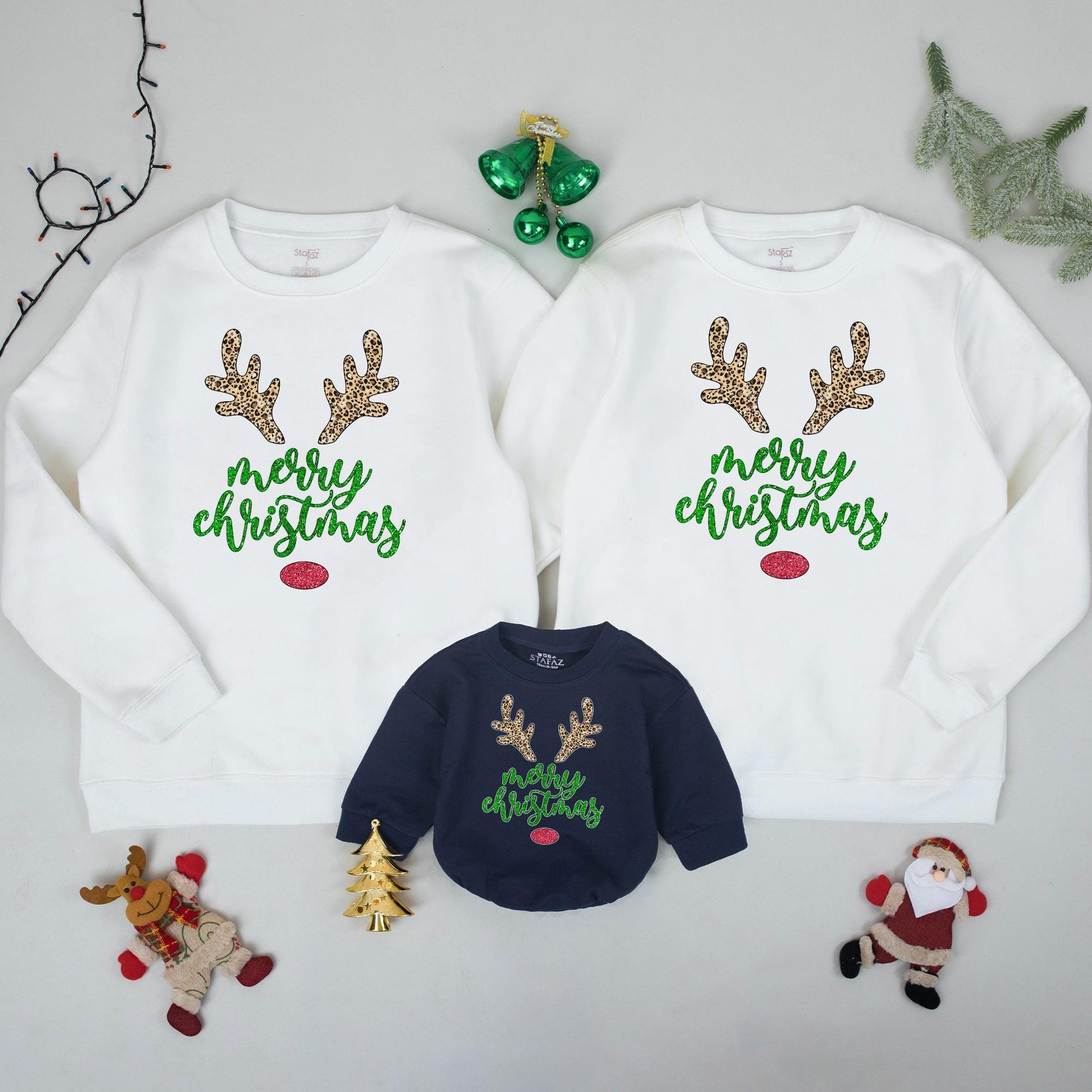 Matching Family Merry Christmas Reindeer Crewneck Sweatshirts Xmas Gift Winter Holiday Outfit for Everyone