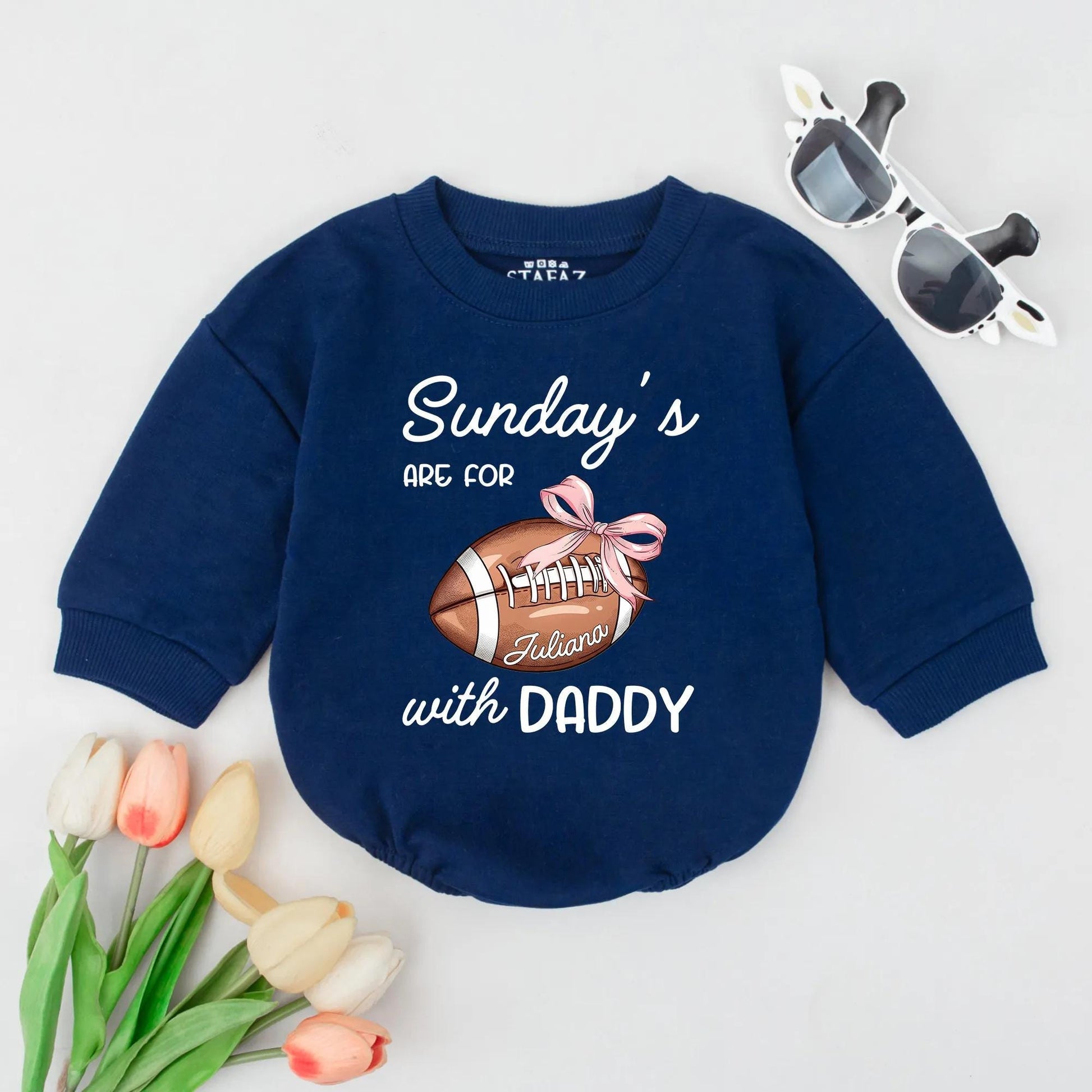 Personalized 'Sunday's are for Daddy' Football Baby Girl Romper Pink Ribbon Name Gameday Newborn Outfit Cute Sports Baby Shower Gift Dad