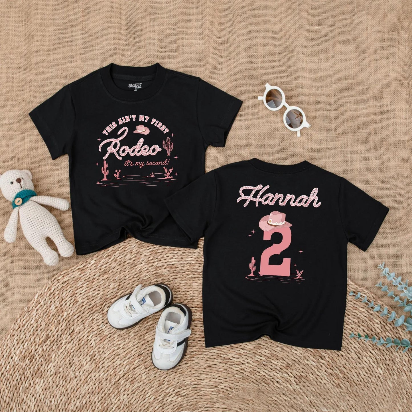Personalized Second Rodeo Birthday Girl Shirt, Two Wild Cowgirl Party Outfit, Custom Name Hannah, Pink Western Theme, 2nd Birthday Gift, Cactus Design