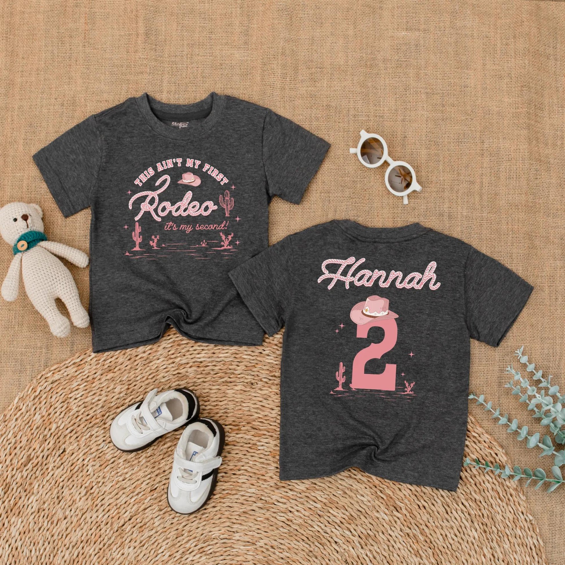 Personalized Second Rodeo Birthday Girl Shirt, Two Wild Cowgirl Party Outfit, Custom Name Hannah, Pink Western Theme, 2nd Birthday Gift, Cactus Design