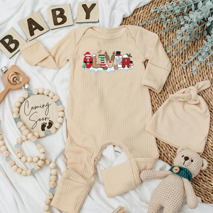 Personalized Christmas Baby Bodysuit Santa Reindeer Outfit Custom Name Newborn Clothes Xmas Holiday Gift Cute First Christmas Keepsake Reveal Clothes 137