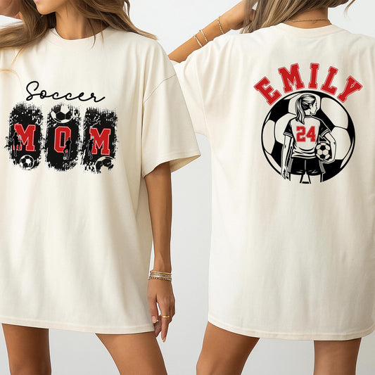 Personalized Soccer Mom T-Shirt: Custom Name & Number, Game Day Tee, Distressed Design, Soccer Player Gift, Sports Fan Outfit, Team Spirit Apparel