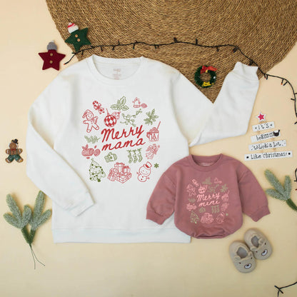 Matching Merry Mama & Mini Christmas Sweatshirt Family Outfit Winter Birthday Holiday Sweater Gift Mom, Baby