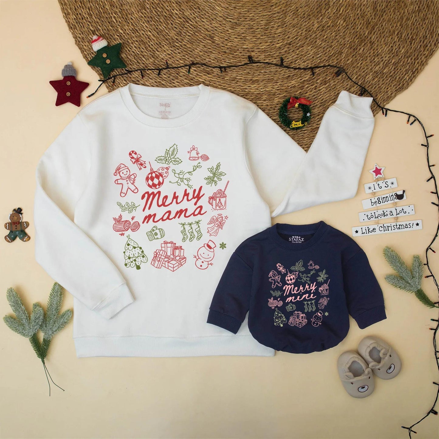 Matching Merry Mama & Mini Christmas Sweatshirt Family Outfit Winter Birthday Holiday Sweater Gift Mom, Baby