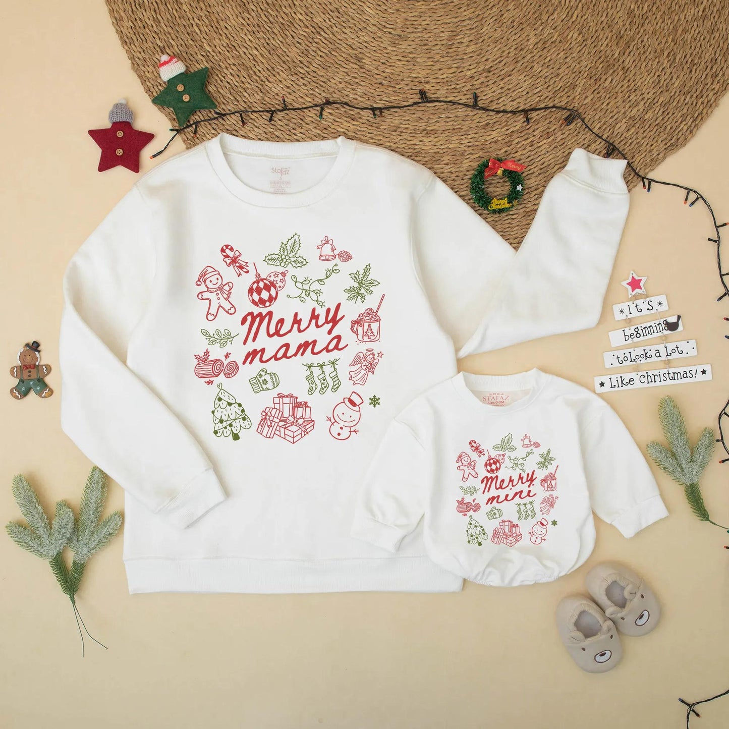 Matching Merry Mama & Mini Christmas Sweatshirt Family Outfit Winter Birthday Holiday Sweater Gift Mom, Baby