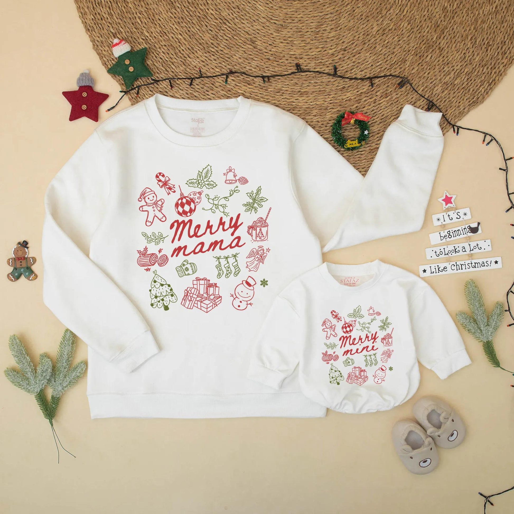 Matching Merry Mama & Mini Christmas Sweatshirt Family Outfit Winter Birthday Holiday Sweater Gift Mom, Baby