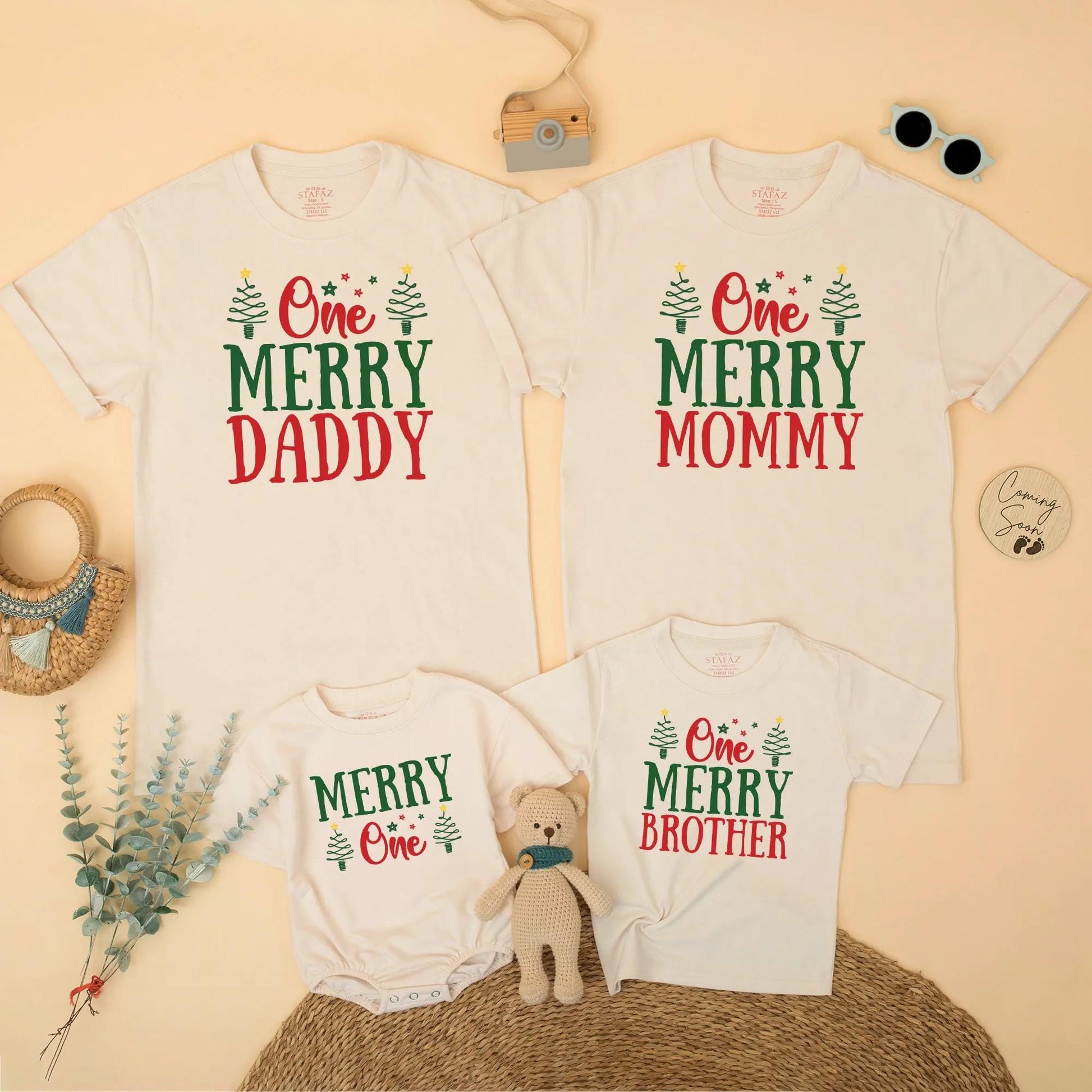 Merry Christmas Birthday Family Matching Shirt for Winter 1st Birthday Party Xmas Photo Gift Outfit