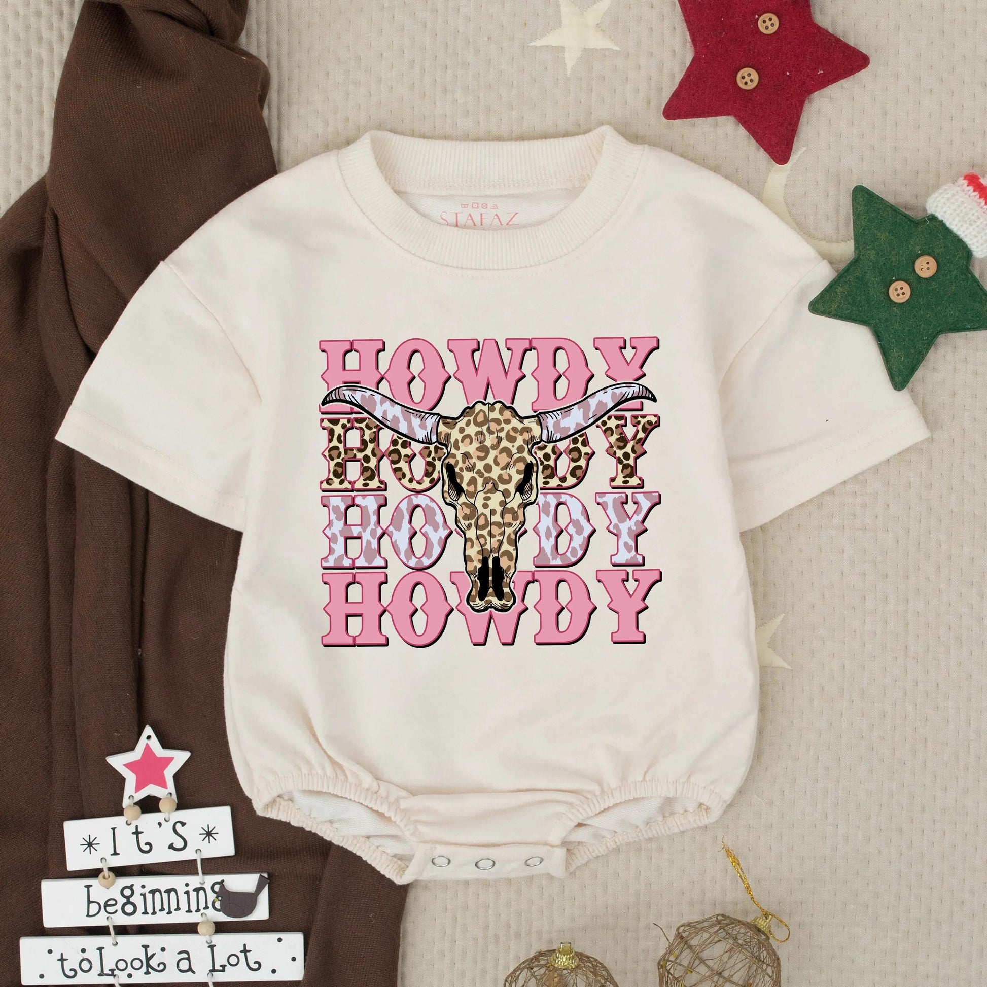 Howdy Pink Cowgirl Bubble Romper Western Leopard Cow Skull Baby Outfit Rodeo Toddler Clothes Short Sleeve Baby Announcement