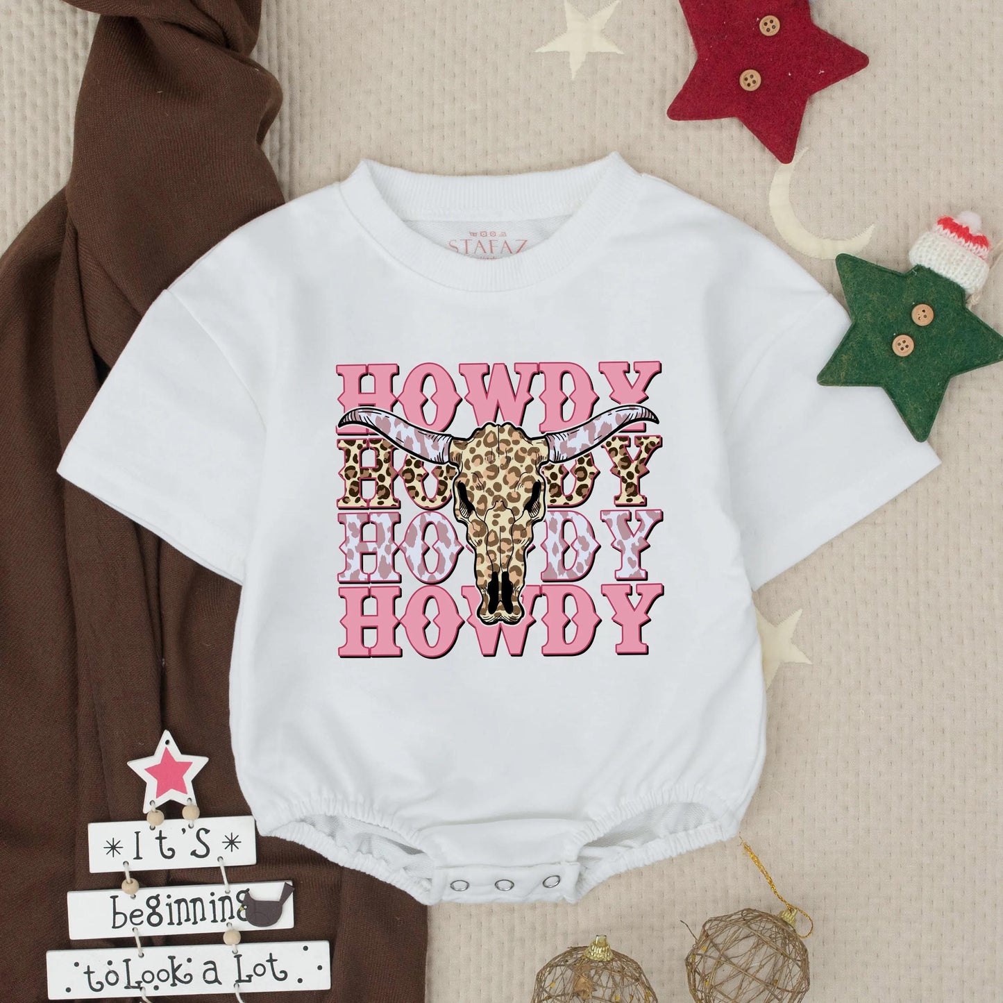 Howdy Pink Cowgirl Bubble Romper Western Leopard Cow Skull Baby Outfit Rodeo Toddler Clothes Short Sleeve Baby Announcement