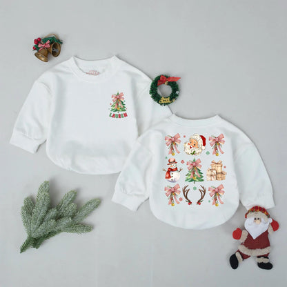 Personalized Vintage Christmas Bubble Romper Retro Tree Name Retro Santa Snowman Baby Outfit Newborn Xmas Gift