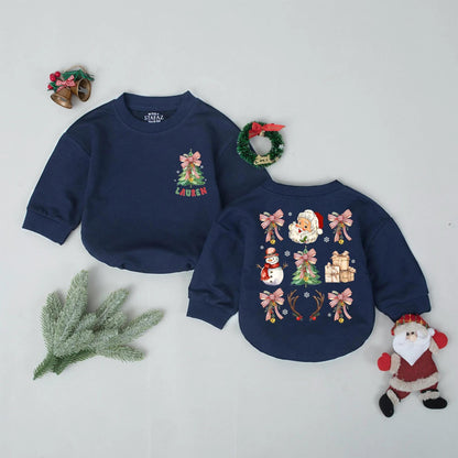 Personalized Vintage Christmas Bubble Romper Retro Tree Name Retro Santa Snowman Baby Outfit Newborn Xmas Gift