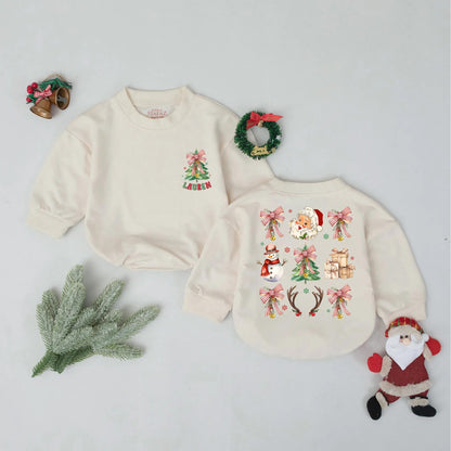 Personalized Vintage Christmas Bubble Romper Retro Tree Name Retro Santa Snowman Baby Outfit Newborn Xmas Gift