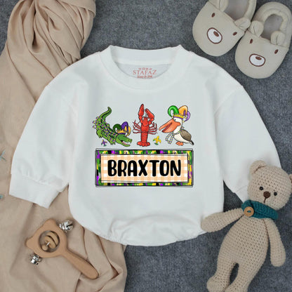 Personalized Cajun Baby Romper Louisiana Boy Outfit featuring Alligator Crawfish Pelican, Southern Toddler Clothes Unique Gift