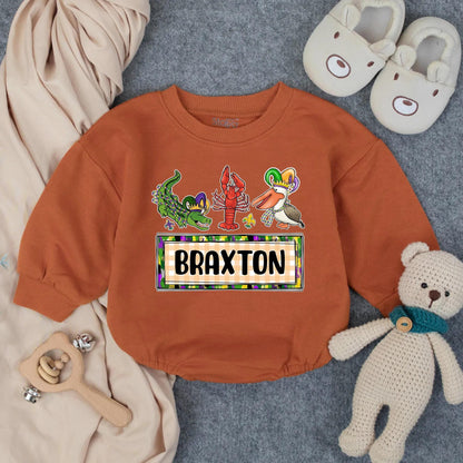 Personalized Cajun Baby Romper Louisiana Boy Outfit featuring Alligator Crawfish Pelican, Southern Toddler Clothes Unique Gift