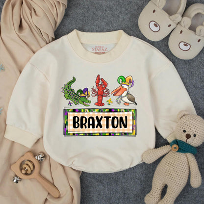 Personalized Cajun Baby Romper Louisiana Boy Outfit featuring Alligator Crawfish Pelican, Southern Toddler Clothes Unique Gift