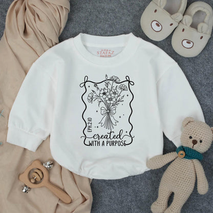 Created With a Purpose Baby Girl Romper Boho Floral Design Infant Clothes Faith Based EPH.2:10 Toddler Girl Announcement Gift
