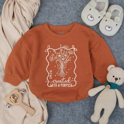 Created With a Purpose Baby Girl Romper Boho Floral Design Infant Clothes Faith Based EPH.2:10 Toddler Girl Announcement Gift