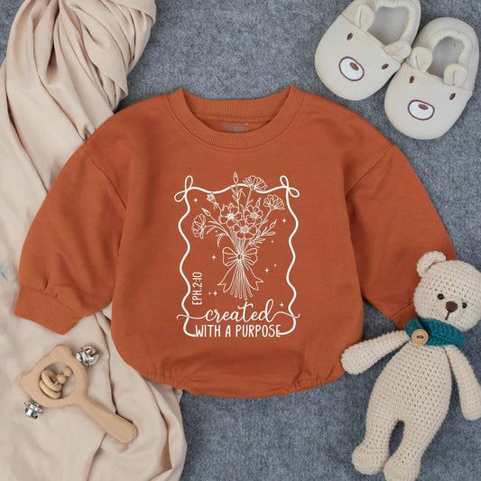 Created With a Purpose Baby Girl Romper Boho Floral Design Infant Clothes Faith Based EPH.2:10 Toddler Girl Announcement Gift