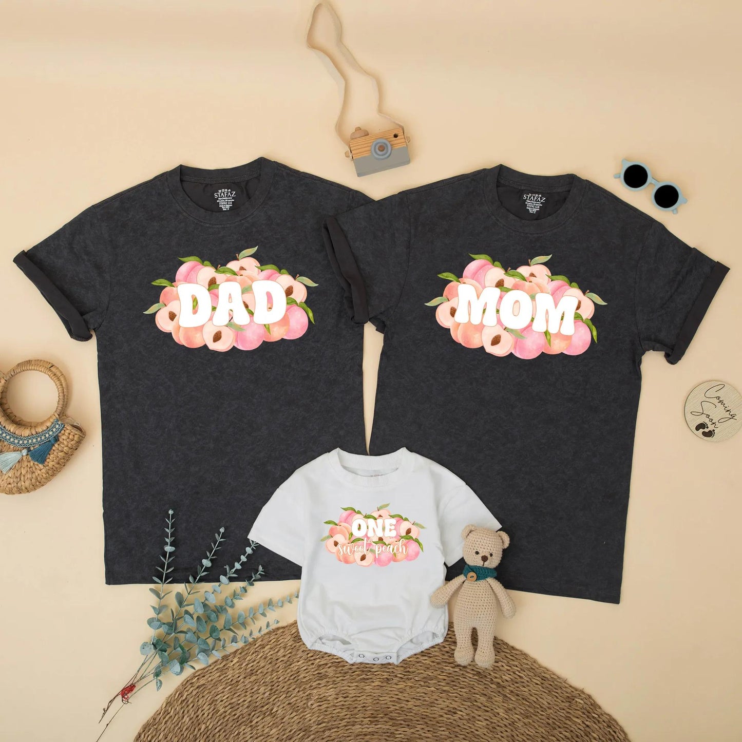 One Sweet Peach Birthday Family Matching Shirt Romper Mom Dad First Birthday Girl Outfit Peach Theme Toddler