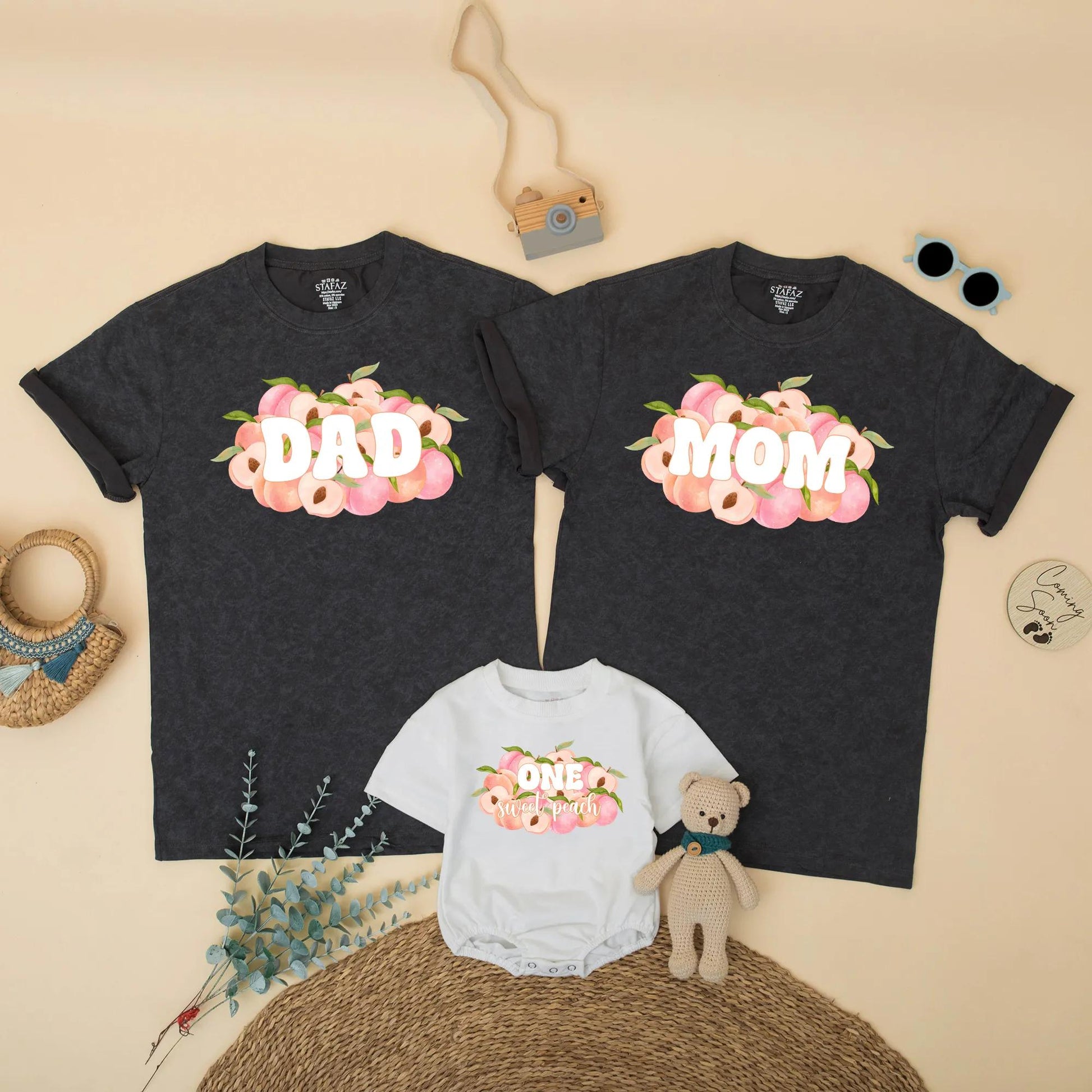 One Sweet Peach Birthday Family Matching Shirt Romper Mom Dad First Birthday Girl Outfit Peach Theme Toddler