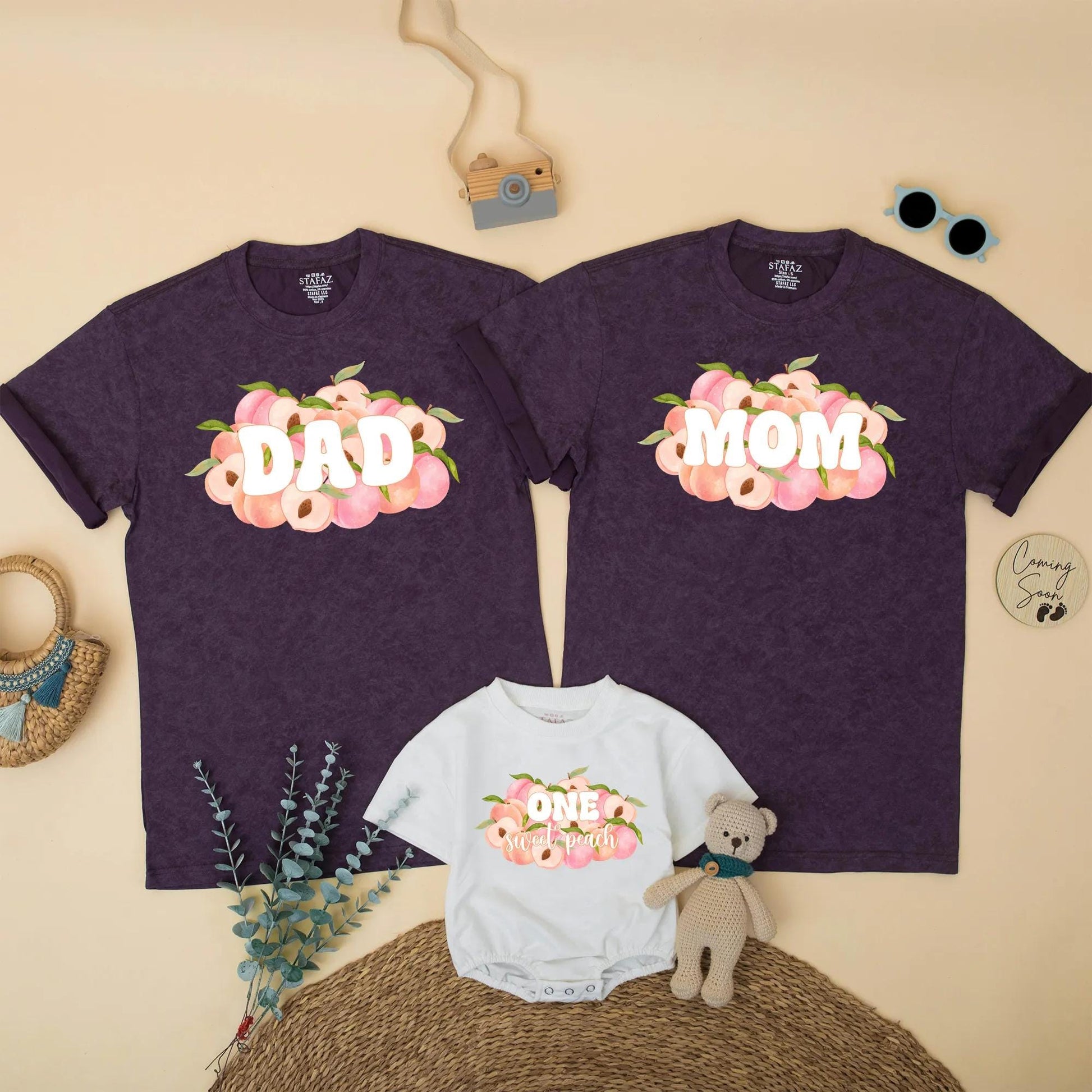 One Sweet Peach Birthday Family Matching Shirt Romper Mom Dad First Birthday Girl Outfit Peach Theme Toddler