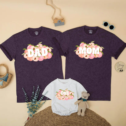 One Sweet Peach Birthday Family Matching Shirt Romper Mom Dad First Birthday Girl Outfit Peach Theme Toddler