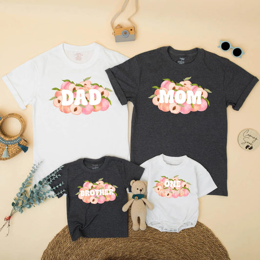 One Sweet Peach Birthday Family Matching Shirt Romper Mom Dad First Birthday Girl Outfit Peach Theme Toddler