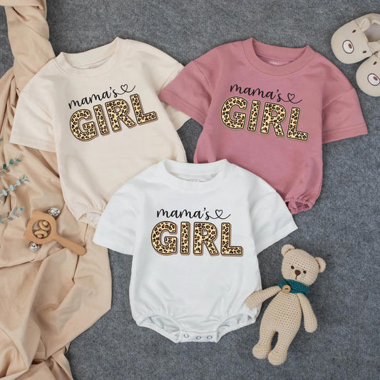 Mama's Girl Bubble Romper Mommy and Me Outfit Matching Family Clothes Baby Bodysuit Mother's Day Gift Cute Summer Baby Girl Clothes Soft Cotton Outfit