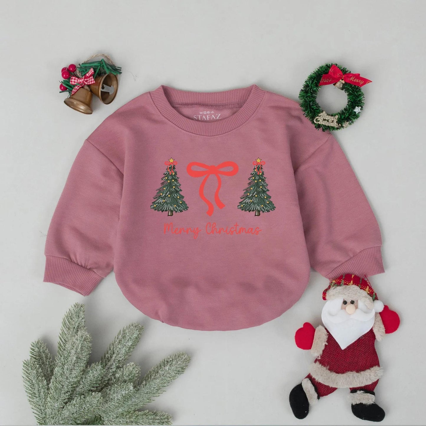 Cute Christmas Tree Bubble Romper Baby's First Christmas Outfit Holiday Bodysuit Newborn Xmas Gift Cheerful Green Trees Red Bow Clothes, 134 chars