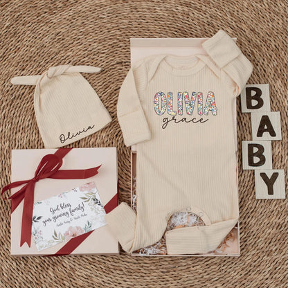 Personalized Olivia Floral Bodysuit, Grace Name, Custom Baby Girl Outfit, Wildflower Newborn Coming Home Outfit, Sweet Baby Shower Gift, Botanical Onesie (139 chars)