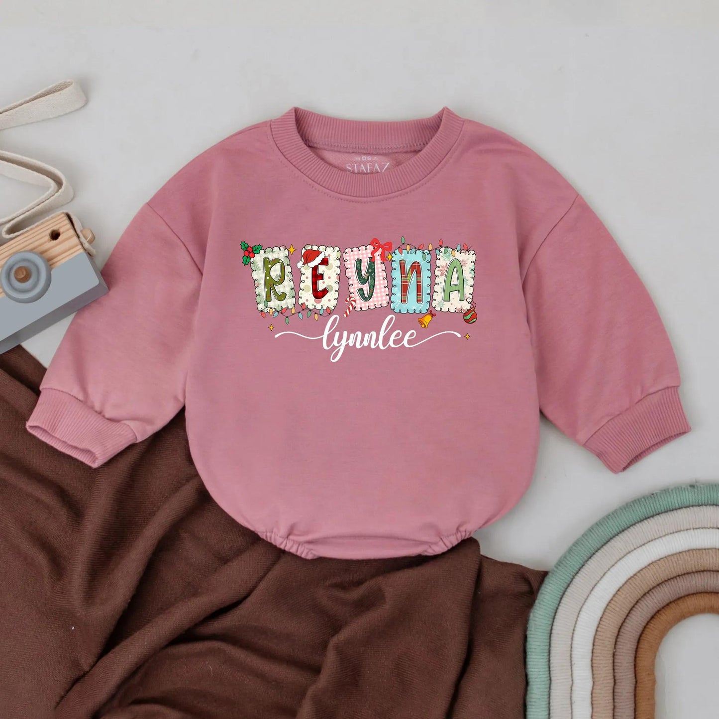 Custom Christmas Bubble Romper Personalized Name Holiday Baby Outfit Retro Christmas First Christmas Gift for Toddlers