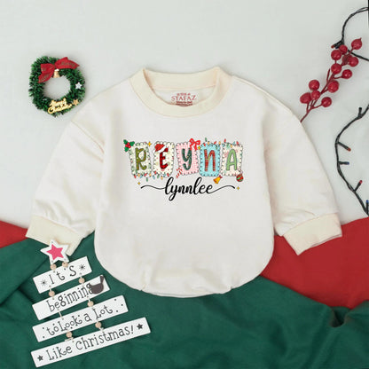 Custom Christmas Bubble Romper Personalized Name Holiday Baby Outfit Retro Christmas First Christmas Gift for Toddlers