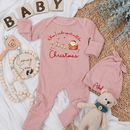 When I Wake Up It Will Be Christmas Baby Bodysuit Personalized Newborn Gift Santa Reindeer Outfit Xmas Baby Shower Present