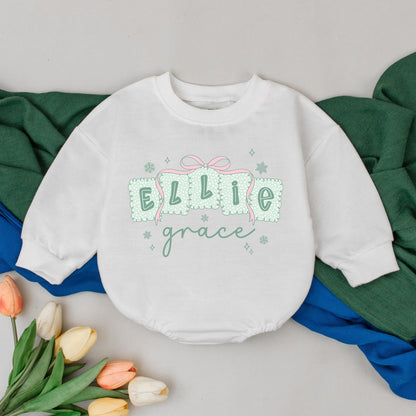 Personalized Girly Christmas Bubble Romper Baby First Christmas Bodysuit Custom Name Toddler Outfit Baby Girl Christmas Gift