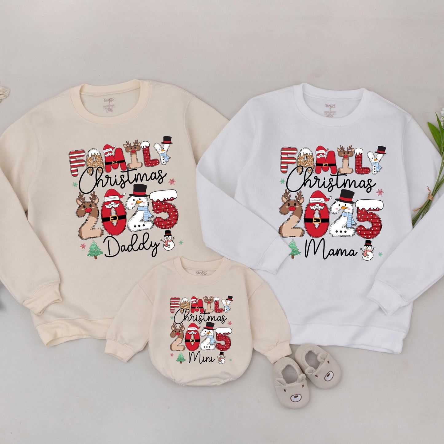 Personalized Family Christmas 2025 Matching Sweatshirts with Custom Names Fun Holiday Sweater Outfits Santa Snowman Letter Art