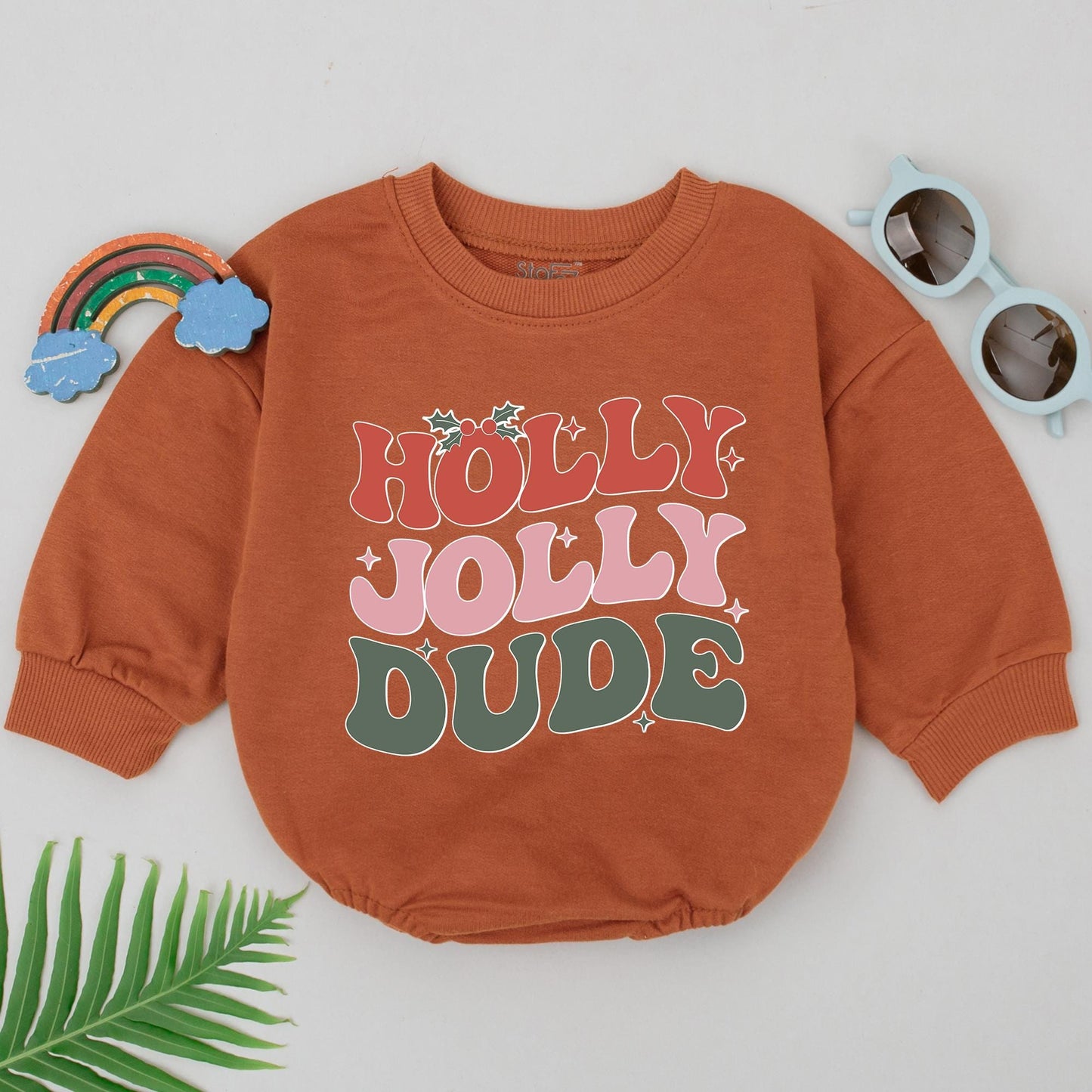 Holly Jolly Dude Bubble Romper First Christmas Bodysuit Newborn Baby Outfit Infant Xmas Clothes Funny Holiday Gift for Baby Shower