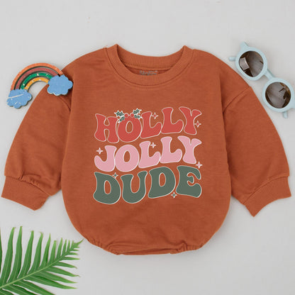 Holly Jolly Dude Bubble Romper First Christmas Bodysuit Newborn Baby Outfit Infant Xmas Clothes Funny Holiday Gift for Baby Shower