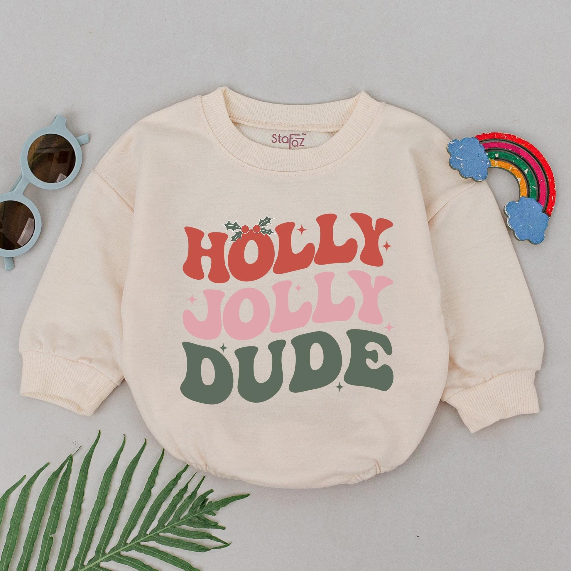 Holly Jolly Dude Bubble Romper First Christmas Bodysuit Newborn Baby Outfit Infant Xmas Clothes Funny Holiday Gift for Baby Shower