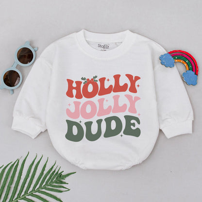 Holly Jolly Dude Bubble Romper First Christmas Bodysuit Newborn Baby Outfit Infant Xmas Clothes Funny Holiday Gift for Baby Shower