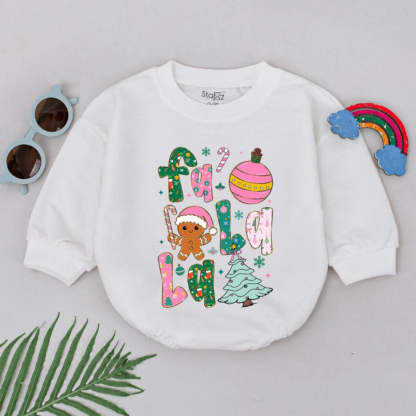 Falala Christmas Bubble Romper Colorful Glitter Bodysuit Infant Xmas Clothes Baby Shower Gift